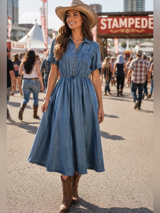 Vintage Dresses & Skirts - Festival fun at the stampede vintage denim dress